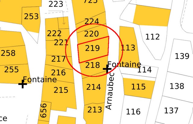 Plan de masse d'après le cadastre de 2021, section 000F. Echelle d'origine 1/500e.