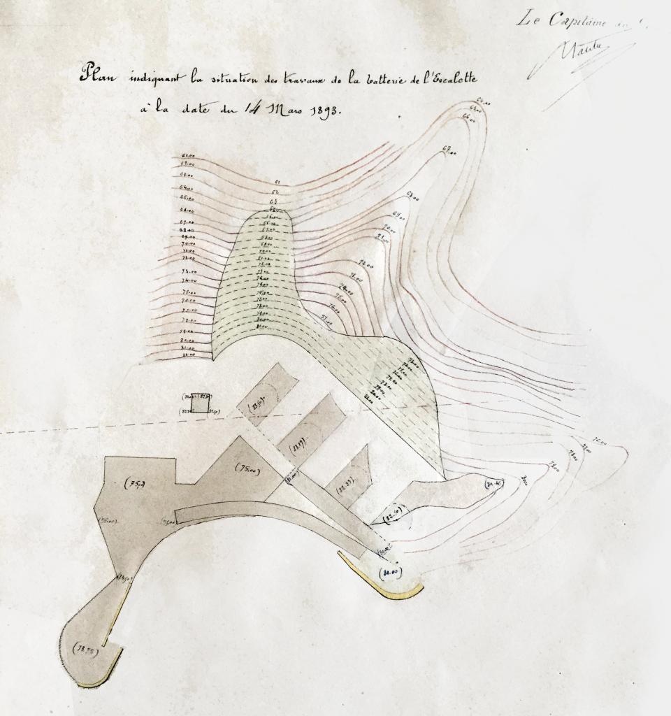 [Plan d'état de situation des travaux de la batterie de l'Escalette],1893.