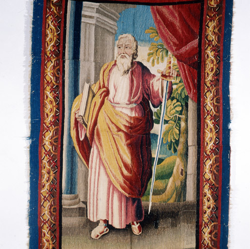 tableaux de tapisserie (3) : Saint Joseph, Sainte Marguerite d'Antioche, Saint Jacques le Majeur, Saint Pierre, Saint Paul