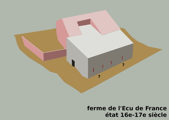 État hypothétique du bâtiment : fin du 16e siècle / début du 17e siècle.