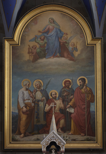 tableau d'autel : Vierge en majesté avec cinq saints, cadre