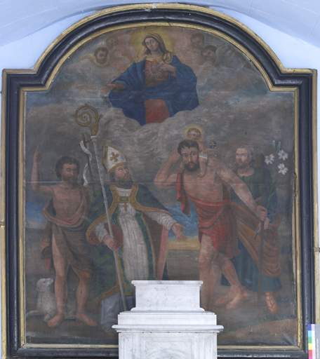 tableau : Vierge, saint Christophe, saint Honoré, saint Jean Baptiste, saint Joseph