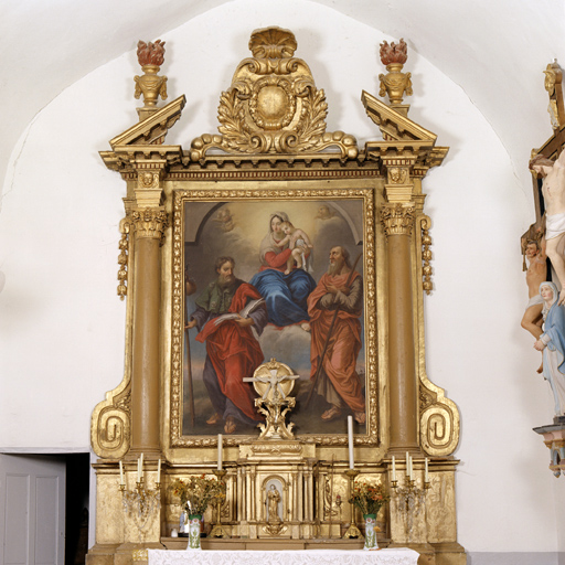 tableau d'autel : Saint Jacques, saint Martin, la Vierge et l'Enfant Jésus