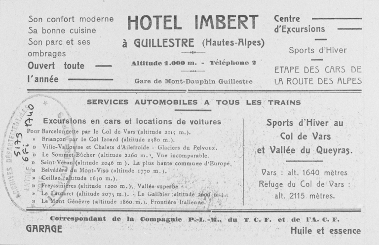 hôtel de voyageurs dit Hôtel Imbert, actuellement centre de loisirs (Centre de montagne des PTT du Queyras)