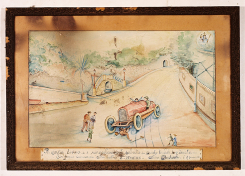 ex-voto, tableau : Homme renversé par une voiture automobile, Attilio Andreoli