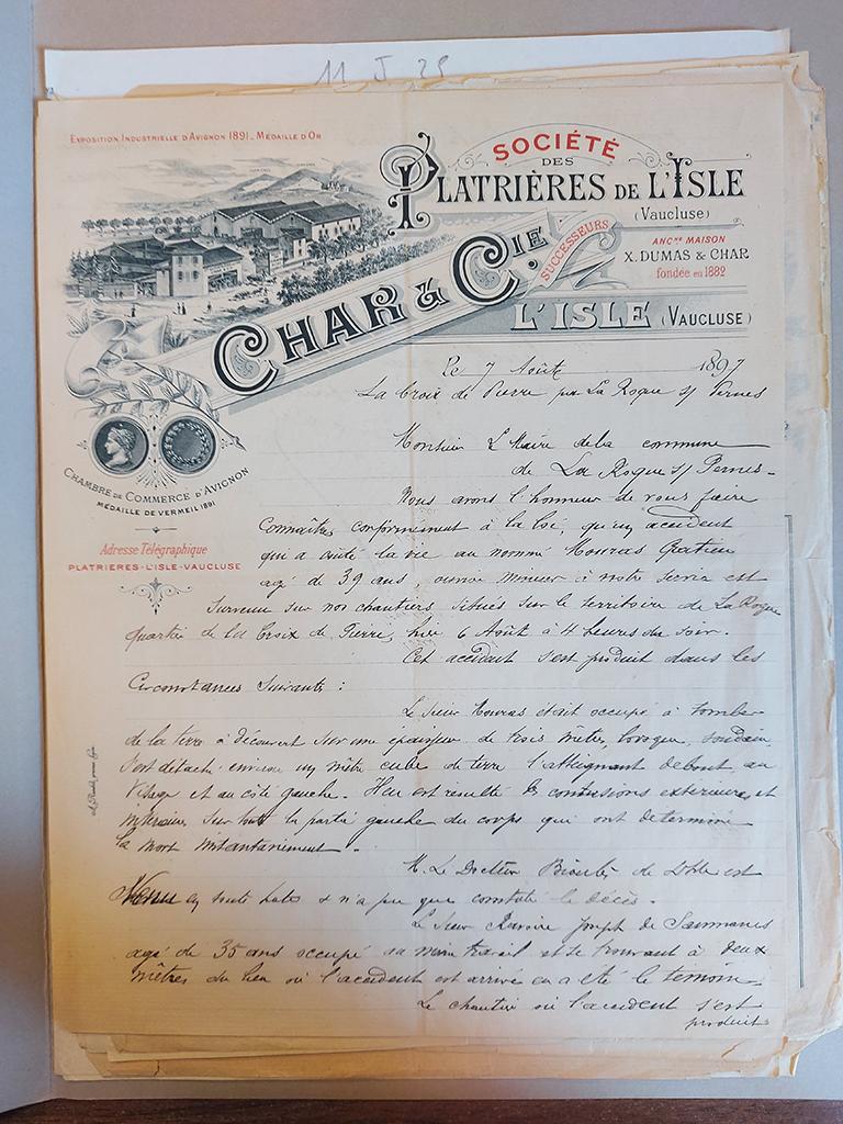 Moulin à farine Milhe, puis moulin à plâtre Dumas puis Dumas Char puis Char et Cie puis Société des Plâtrières de L'Isle puis Société Anonyme des Plâtrières de Vaucluse, puis Lafarge