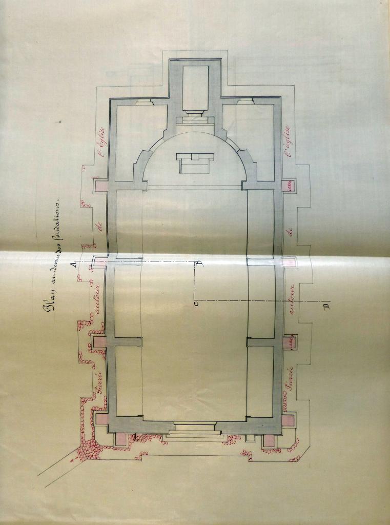 Commune de Forcalqueiret. Consolidation de l'église. Plan au-dessus des fondations, 4 juillet 1889. 