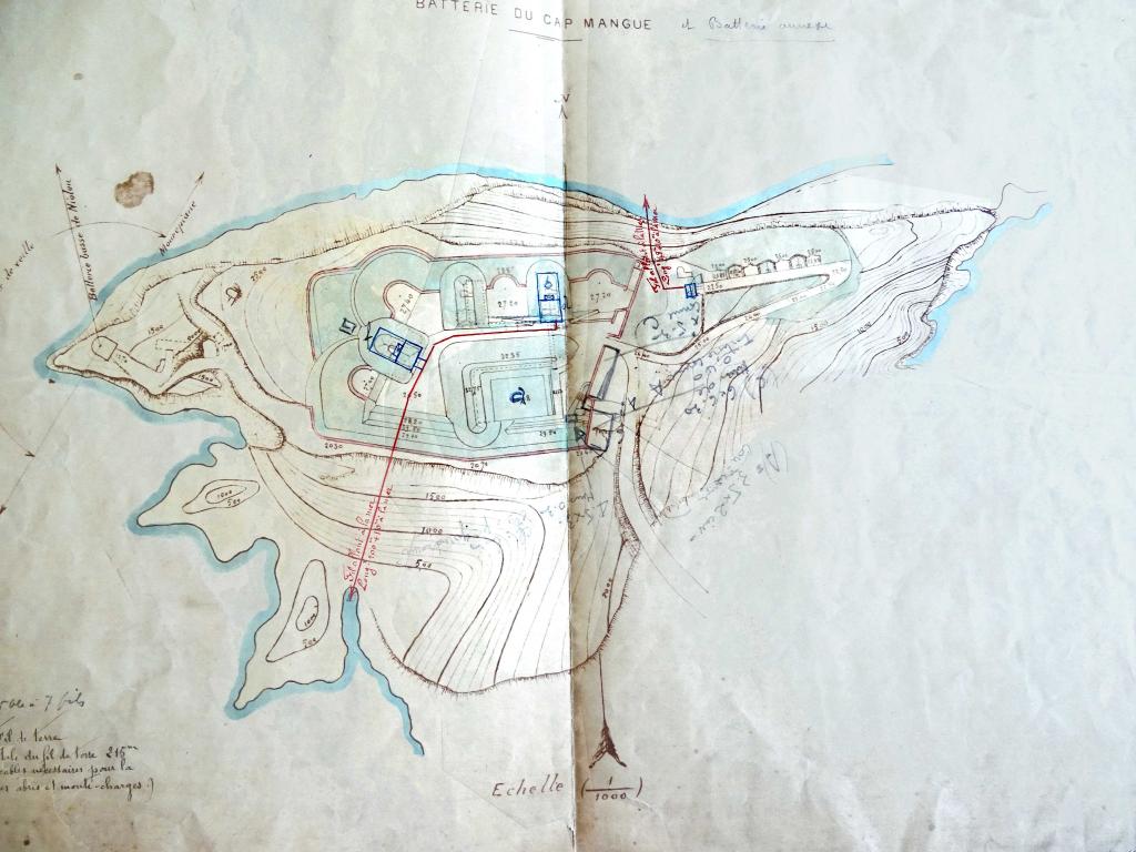 [Plan d'état des lieux des batteries du Cap Mangue],1910.