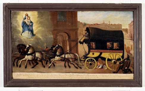 ex-voto, tableau : Enfant sous les roues de la diligence du courrier de Turin, Joséphine Teisseire