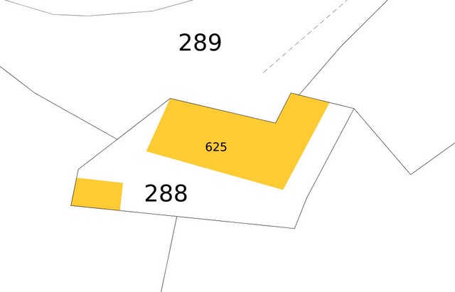 Plan de masse, d'après le cadastre de 2024 (section 000G). Echelle d'origine 1/500e.