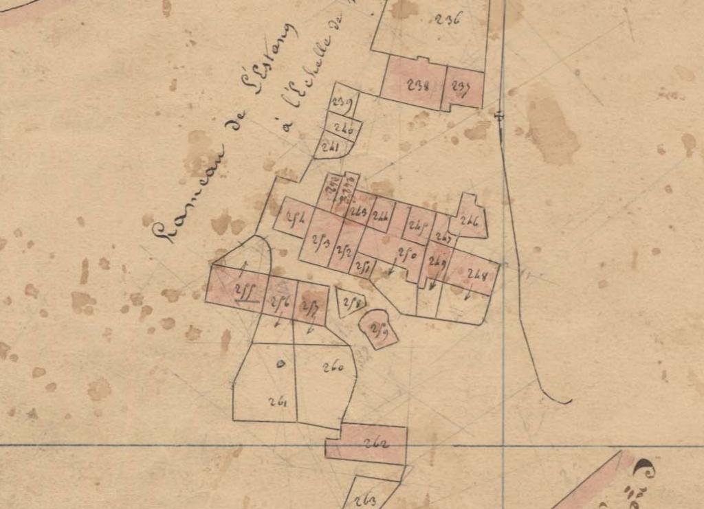 Plan de masse d'après le plan cadastral de 1842, section C, feuille 1. 
