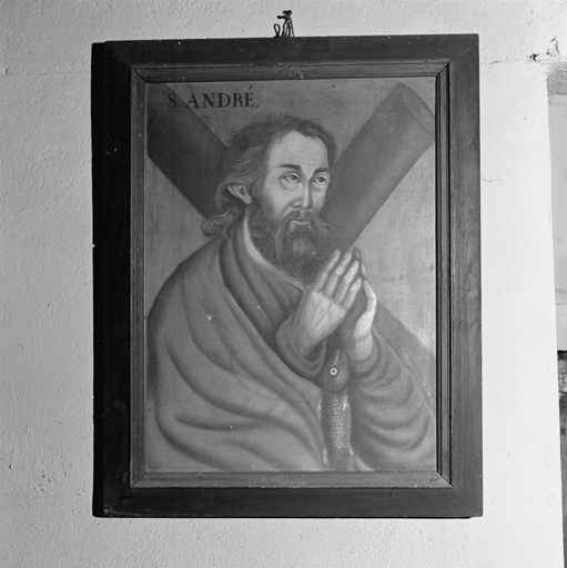 ensemble de 10 tableaux : Saint Thomas, Saint Jacques le Mineur, Saint Simon, Saint André, Saint Paul de Tarse, Saint Pierre, Saint Jean l'Evangéliste, Saint Matthieu, Saint Barthélemy, Saint Matthias