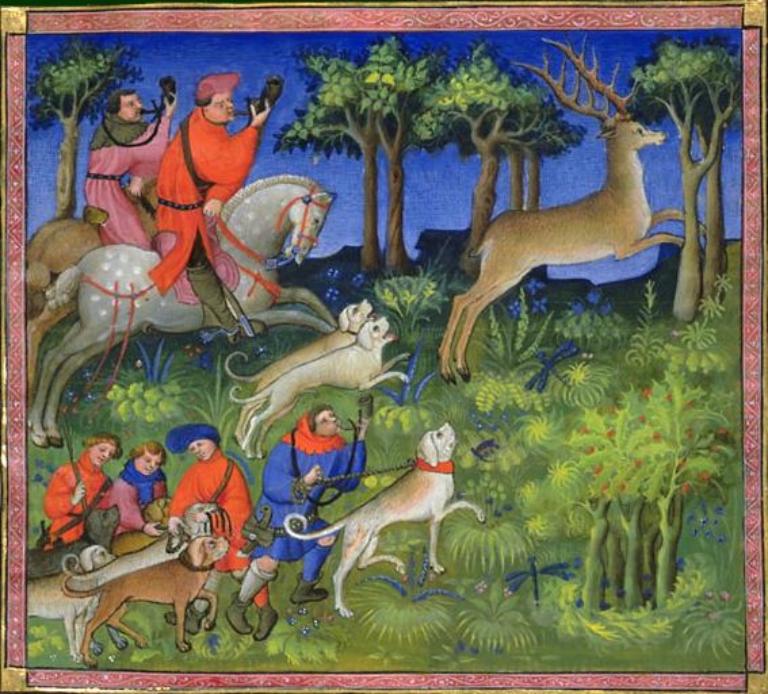 Le Livre de chasse de Gaston Phébus : la chasse au cerf (Ms. Fr. 616, folio 68), début 15e siècle.