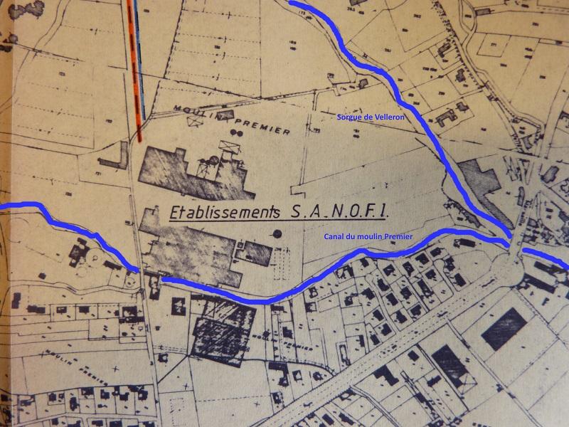 [Plan de situation de l'entreprise Rousselot située entre la Sorgue de Velleron et le canal du moulin premier, 1993.]