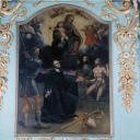tableau : Le Martyre de saint Hospice, saint Sébastien, une sainte, la Vierge et l'Enfant Jésus tenant un rosaire