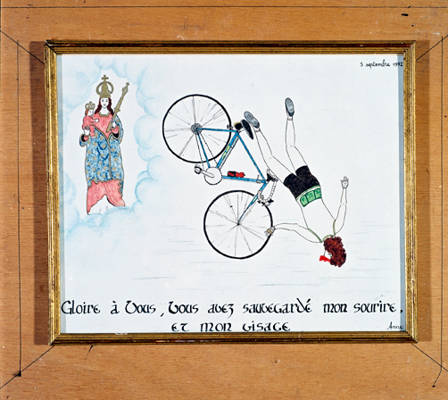 ex-voto, tableau : Cycliste tombée tête la première, Anne