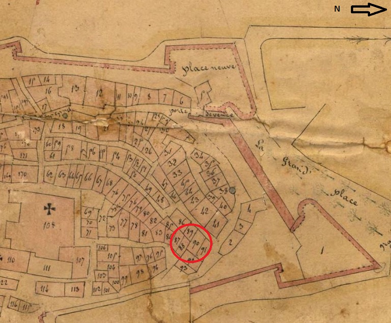 Plan de masse et de situation d'après le cadastre de 1833 (section B, parcelles 88 et 90).