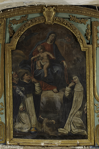 Tableau d’autel, cadre : Donation du Rosaire