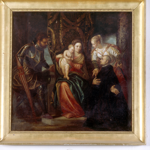 tableau : La Vierge et l'Enfant, avec sainte Justine, saint Georges et un bénédictin