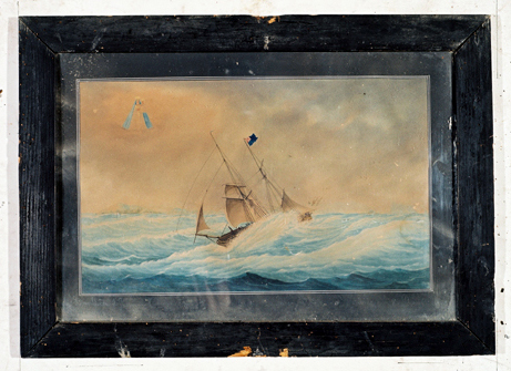 ex-voto, tableau : Bateau dans la tempête, la bombarde Le Giuseppe Tiburzio