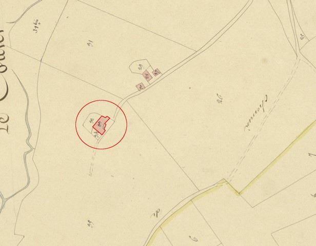 Plan de situation d'après le plan cadastral de 1839, section G4. Echelle d'origine 1/2000e.
