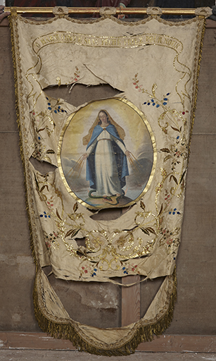 Bannière de procession (n°1) : Vierge de l'apparition de la rue du Bac et Vierge du Sacré-Cœur