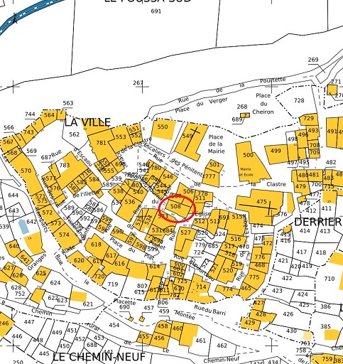 Plan de masse et de situation d'après le cadastre de 2022 (section B, parcelle 508).
