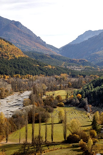 La vallée étroite de l'Asse de Blieux au niveau du village de Senez.