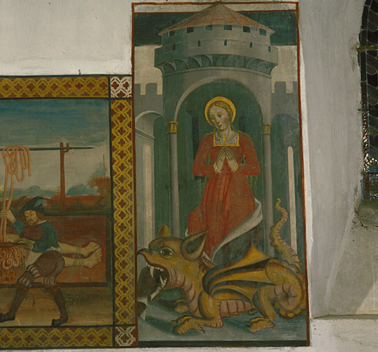 peinture monumentale : Sainte Marguerite issant du dragon