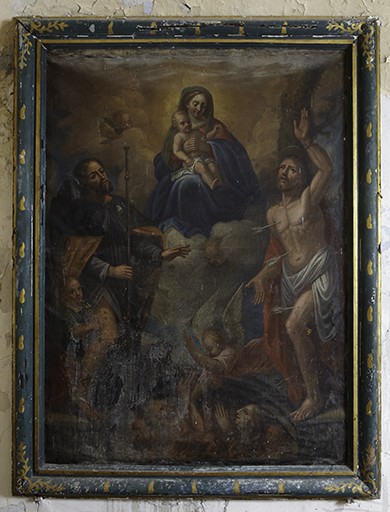 Tableau, cadre : Âmes du Purgatoire avec la Vierge à l'Enfant, saint Roch et saint Sébastien
