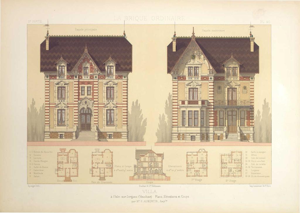 Villa à L'Isle-sur-Sorgues (Vaucluse). Plans, élévations et coupe par Mr E. Auburtin, Architecte, [vers 1878].