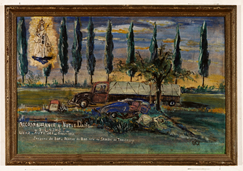 ex-voto, tableau : Accident de voiture automobile, Jacques et Berthe Du Bos