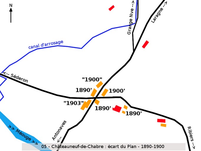 Quartier du Plan, carte de la répartition du bâti (1890-1900).