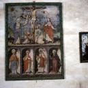 tableau : Calvaire, saint Eutrope, saint Jean l'évangéliste, saint Claude, saint Antoine abbé
