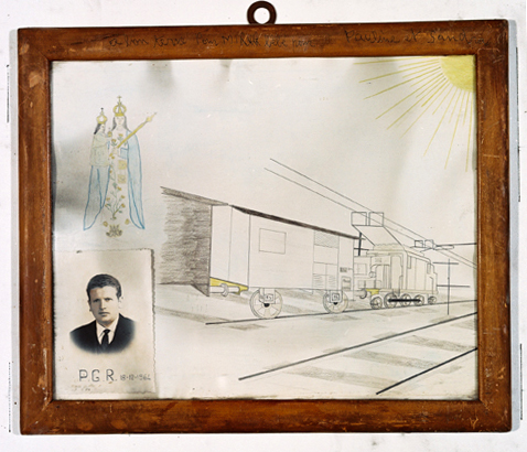 ex-voto, tableau : Wagon postal accroché à la motrice