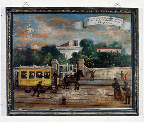 ex-voto, tableau : Enfant renversé par un tramway à chevaux, Baptista Baye