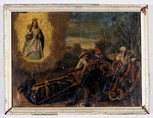 ex-voto, tableau : Femme sous les roues d'un charreton renversé