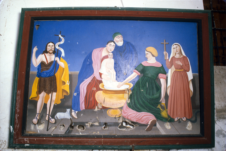 tableau : Bain de l'Enfant Jésus en présence de saint Jean Baptiste et de sainte Marthe