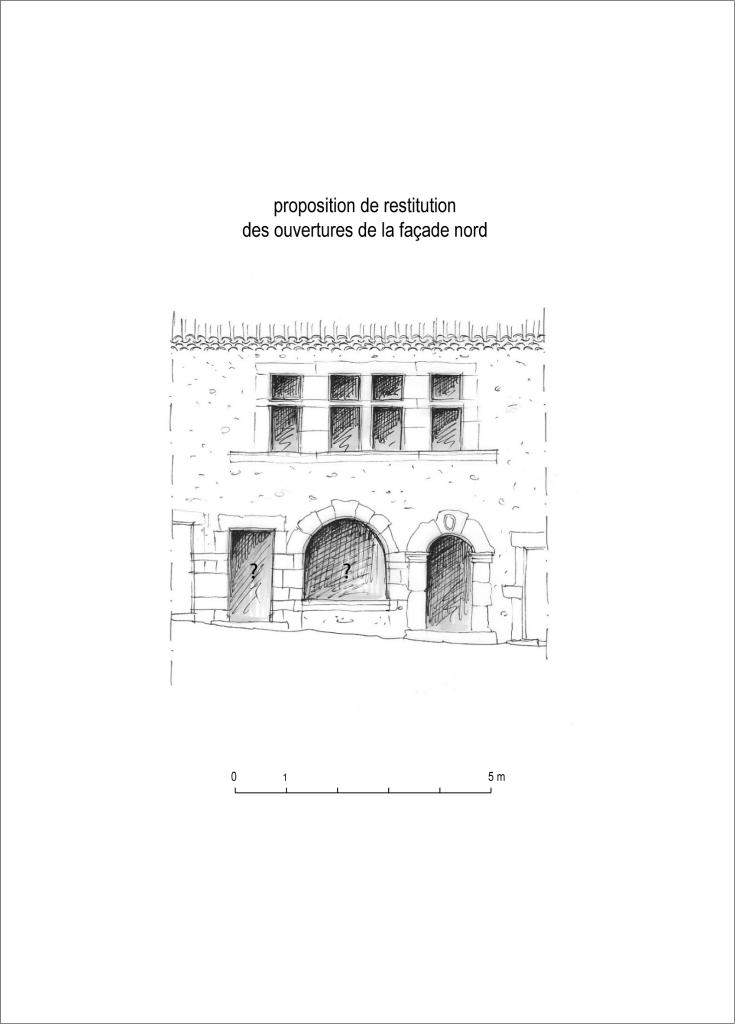 Elévation nord, proposition de restitution des ouvertures.