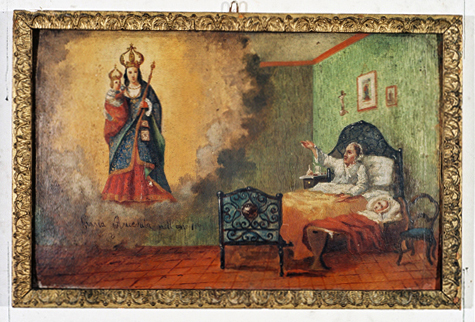 ex-voto, tableau : Demande de guérison d'une accouchée et de son bébé (N° 3)