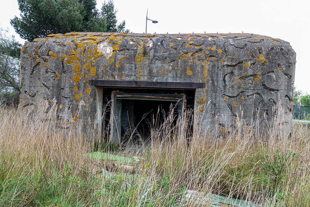 Batterie allemande du Mazet, casemate active du  type Regelbau 669, face de gorge avec porte.