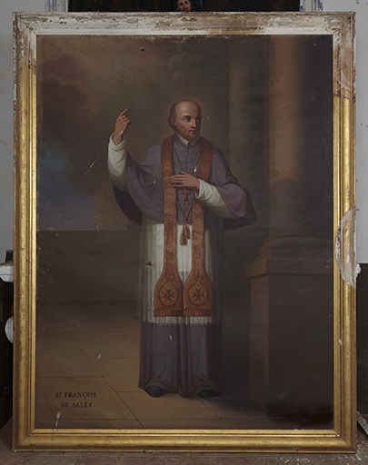 Tableau, cadre : saint François de Sales prêchant