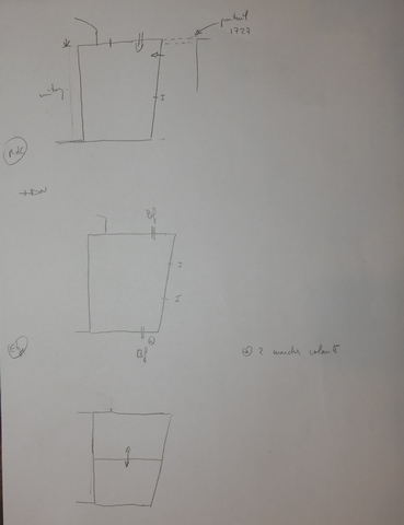 Plans schématiques du bâtiment. En haut, rez-de-chaussée. Au milieu : étage. En bas : toit.