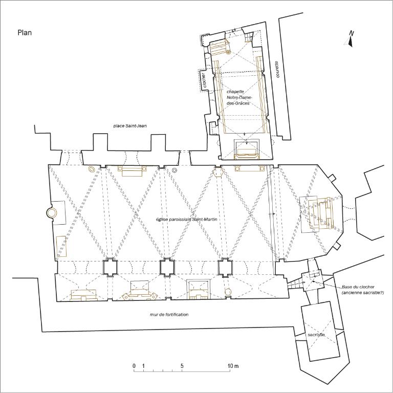 Plan : église paroissiale Saint-Martin et chapelle Notre-Dame-des-Grâces.