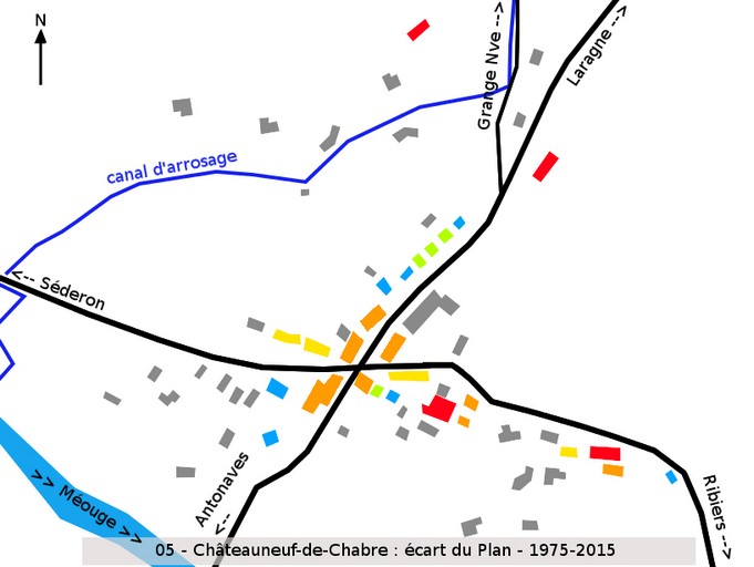 Quartier du Plan, carte de la répartition du bâti (1975-2015).