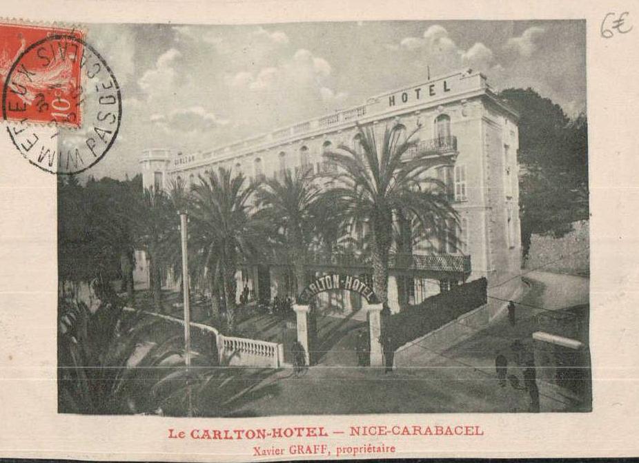 maison de villégiature (villa balnéaire) dite Villa Victoria, puis hôtel de voyageurs dit hôtel Carlton-Carabacel ou Carlton-Hôtel, puis Carlton House Terrace, actuellement immeuble Carlton-Carabacel