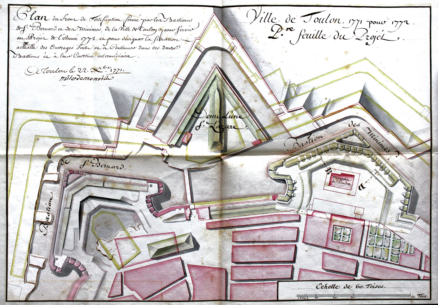 Plan du front de fortifications formé par les bastions de St-Bernard et des Minimes... 1771.