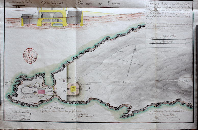 Plan de la batterie de la Cride et profil de la tour à y établir [...] 1812.