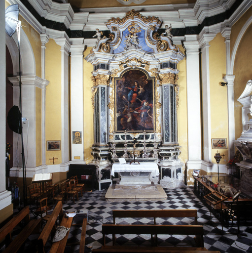ensemble de l'autel des Ames du Purgatoire (autel, 3 gradins d'autel, retable)