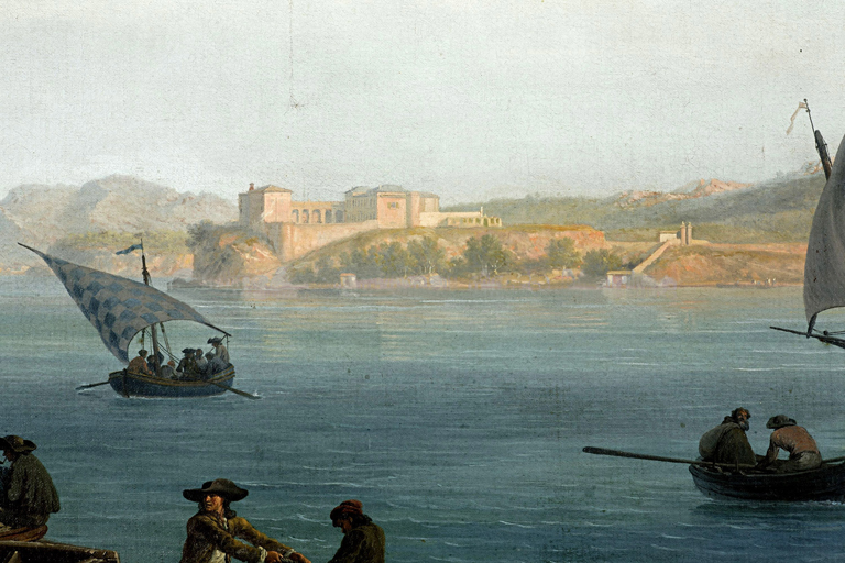 Vue du golfe de Bandol : la Madrague ou la pêche au thon, 1754. Détail : le château de Bandol.